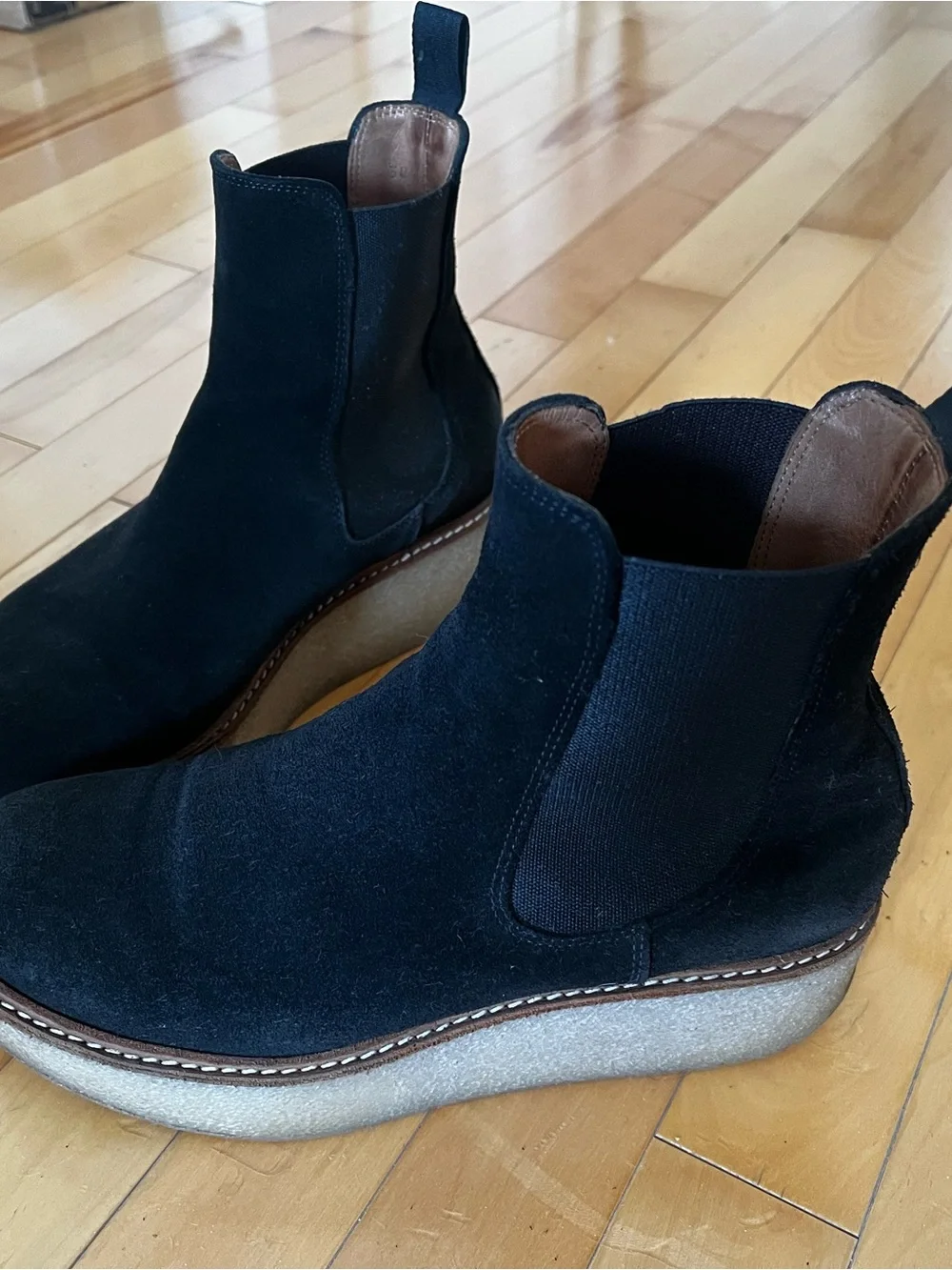 Women’s Black Suede Chelsea Boots with Crepe Sole - Picture 1 of 5